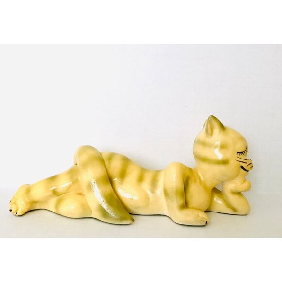 1946 Happy Cat Lying Down Lounging Anthropomorphic Resting Smiling 7.5" Yellow - Picture 4 of 12